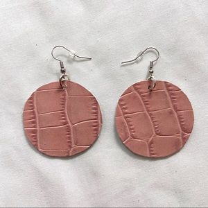Handmade Light Pink Leather Embossed Earrings
